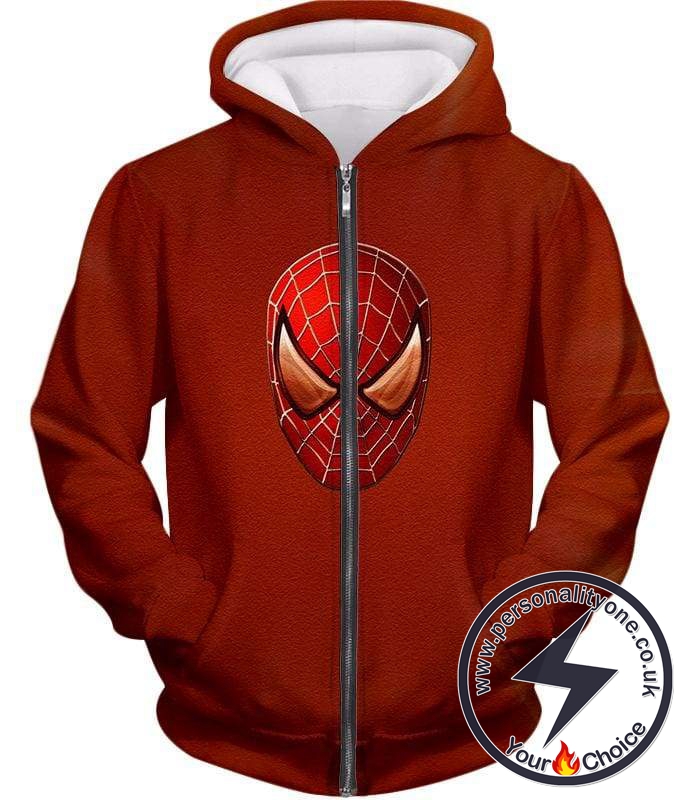 Ultimate Spiderman Mask Promo Cool Red Zip Up Hoodie